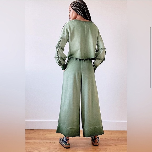 Anthropologie Saturday Sunday Green Ombre Cropped Wide Leg Sweat pant S - Picture 13 of 13